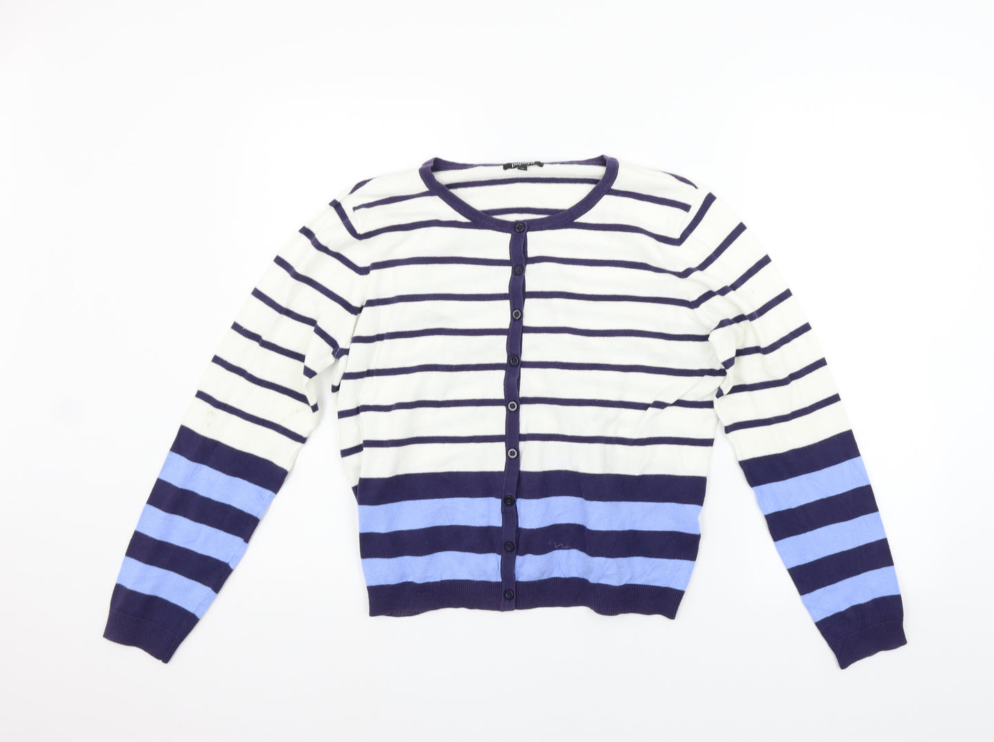 Papaya Womens Blue Striped  Cardigan Jumper Size 16