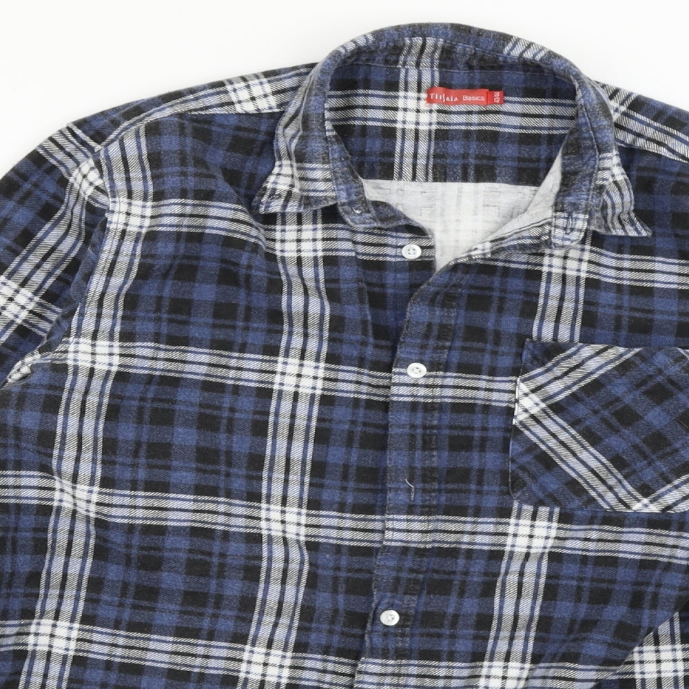 TISSAIA Womens Blue Check  Basic Button-Up Size S  - 44in