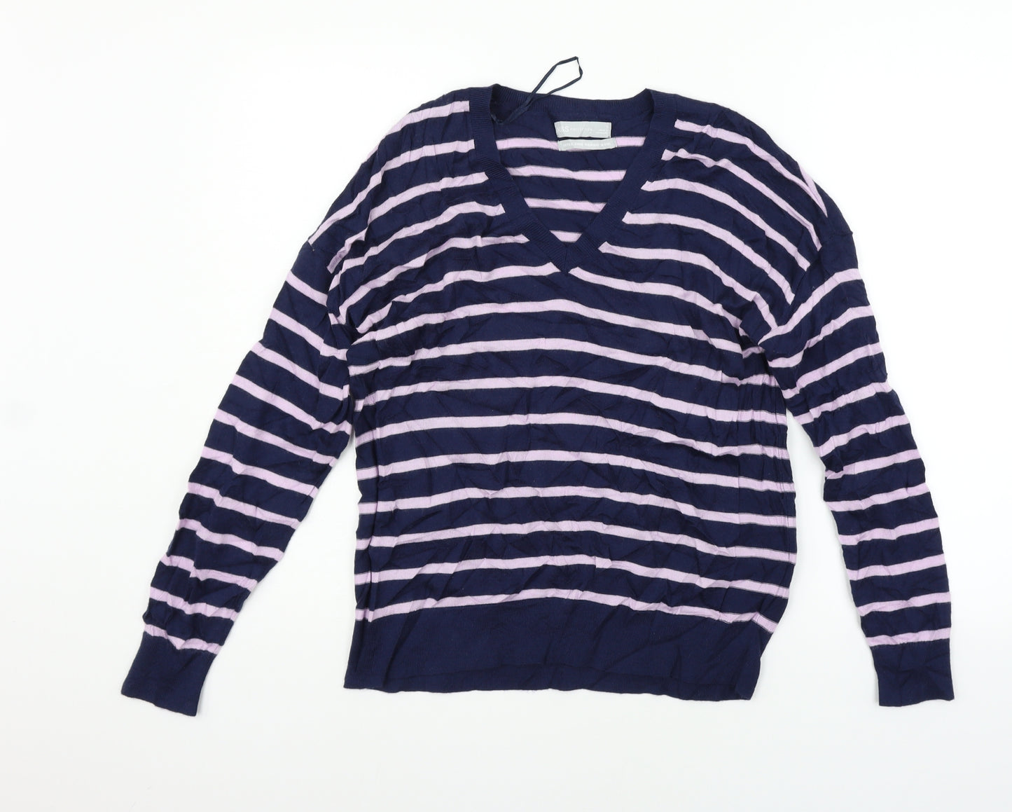 Marks and Spencer Womens Blue Striped  Pullover Jumper Size S