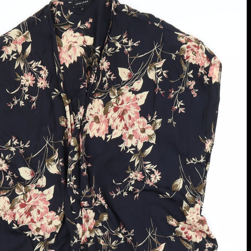 New Look Womens Blue Floral  Kimono Blouse Size 10