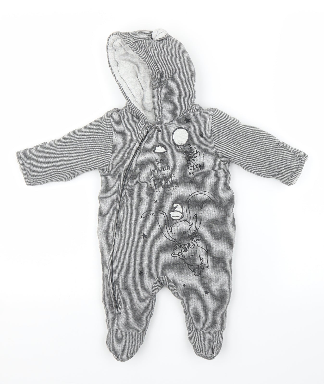 George Baby Grey Striped  Puffer Jacket Snowsuit Size 0-3 Months  - Disney