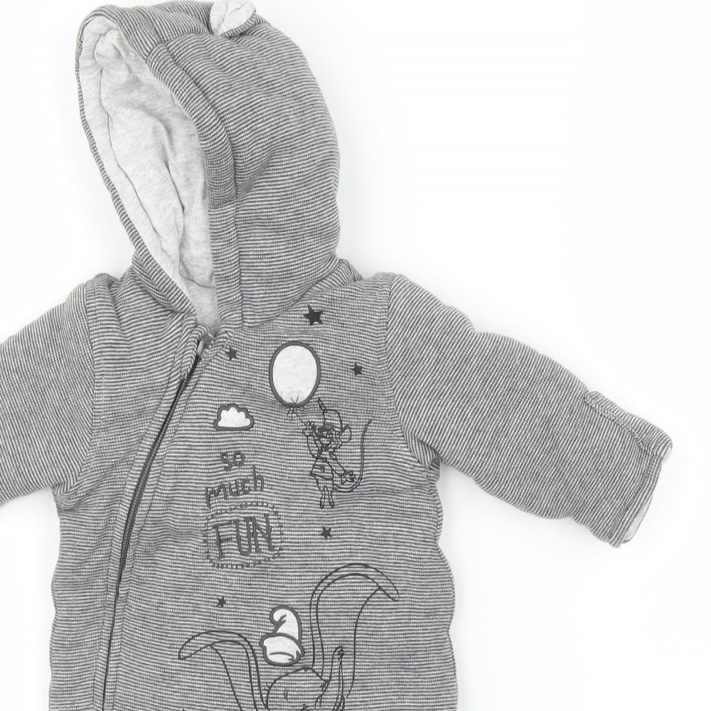 George Baby Grey Striped  Puffer Jacket Snowsuit Size 0-3 Months  - Disney