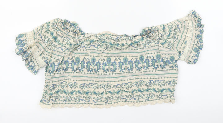 H&M Womens Beige Paisley Cropped Blouse Size 6