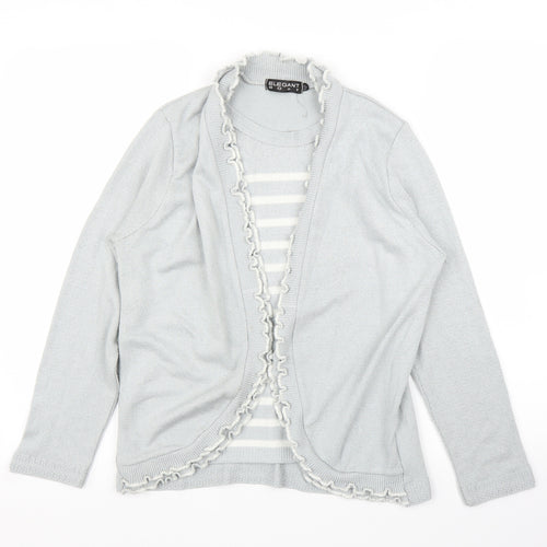 Elegant Body Womens Grey Striped  Cardigan Jumper Size M
