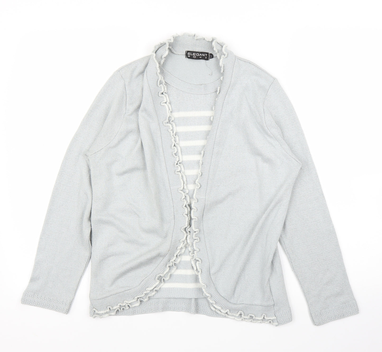 Elegant Body Womens Grey Striped  Cardigan Jumper Size M