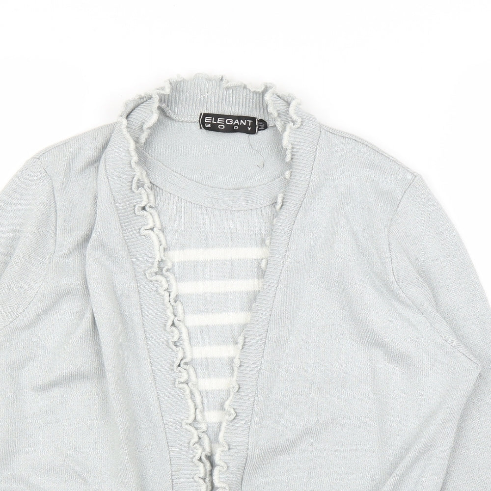Elegant Body Womens Grey Striped  Cardigan Jumper Size M