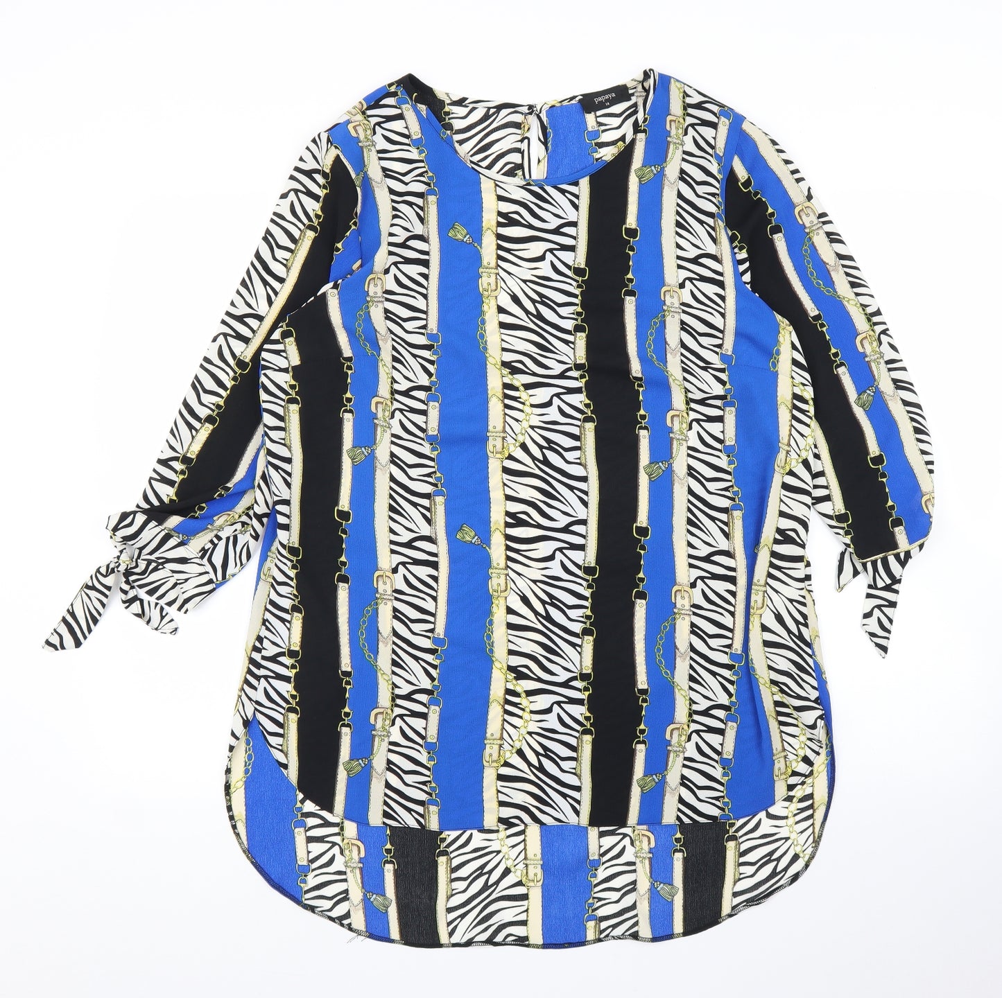 Papaya Womens Blue Animal Print  Basic Blouse Size 14  - Zebra print