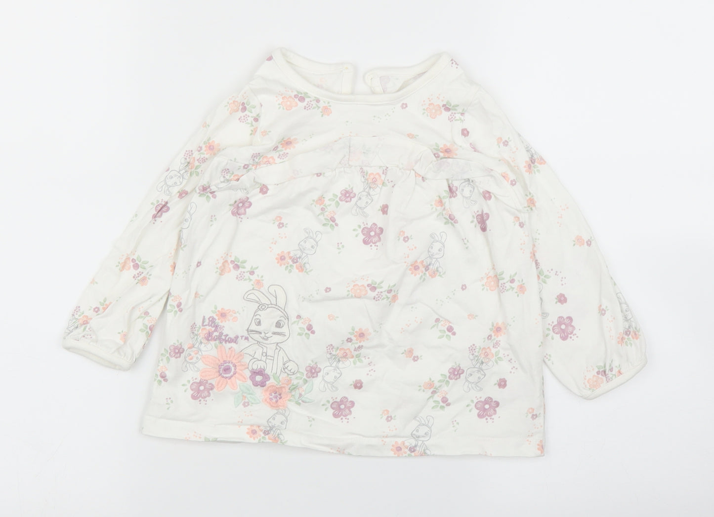 George Girls White Floral  Basic T-Shirt Size 12-18 Months  - Rabbits