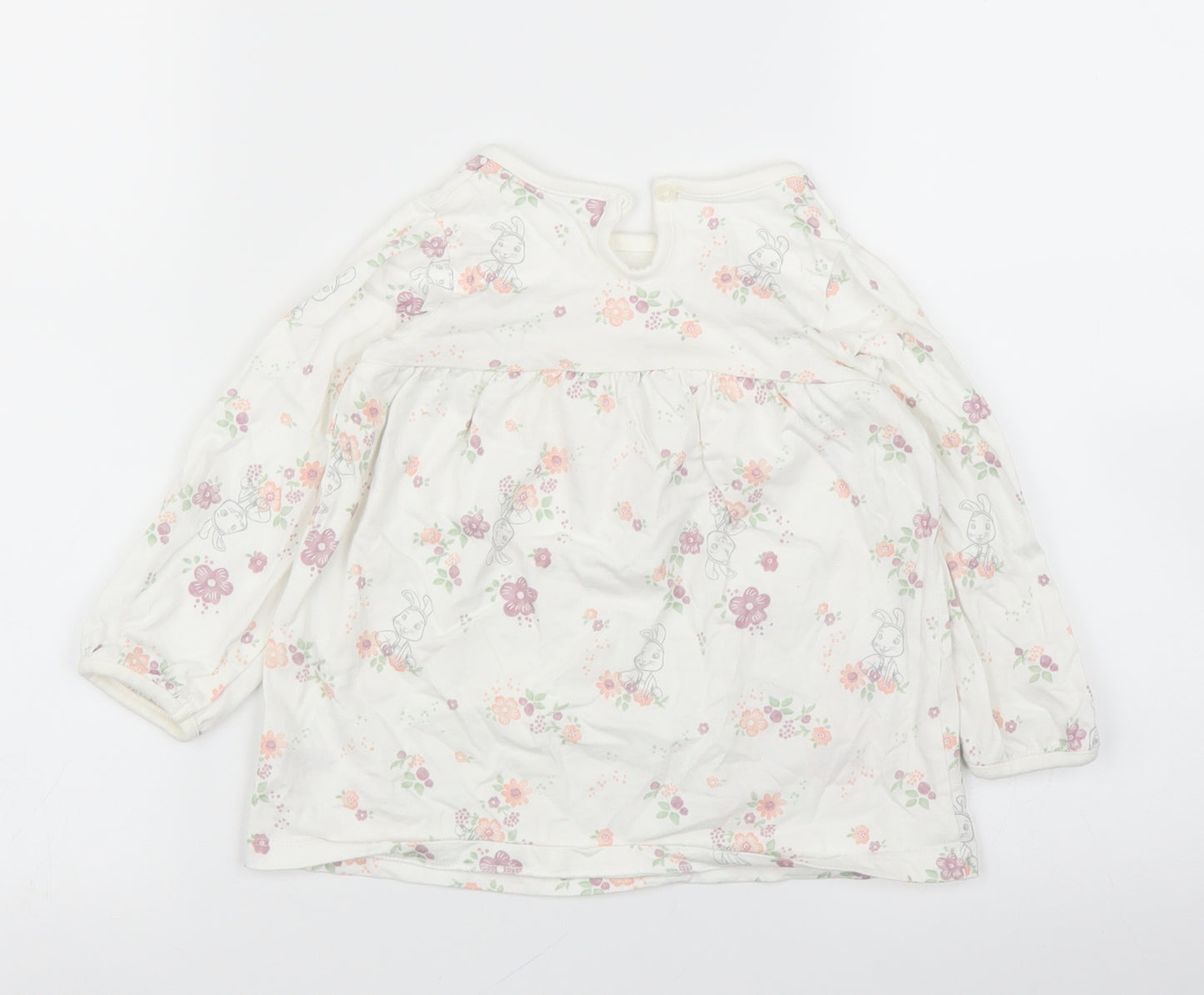 George Girls White Floral  Basic T-Shirt Size 12-18 Months  - Rabbits