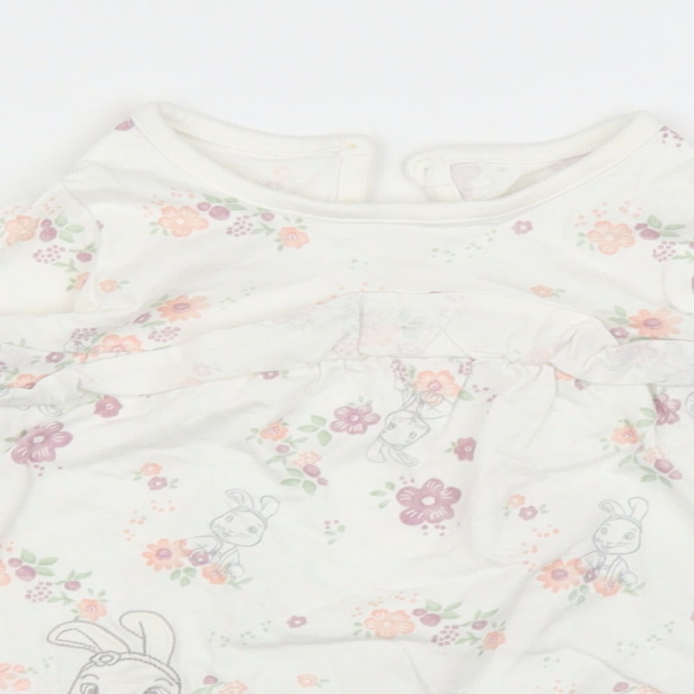 George Girls White Floral  Basic T-Shirt Size 12-18 Months  - Rabbits