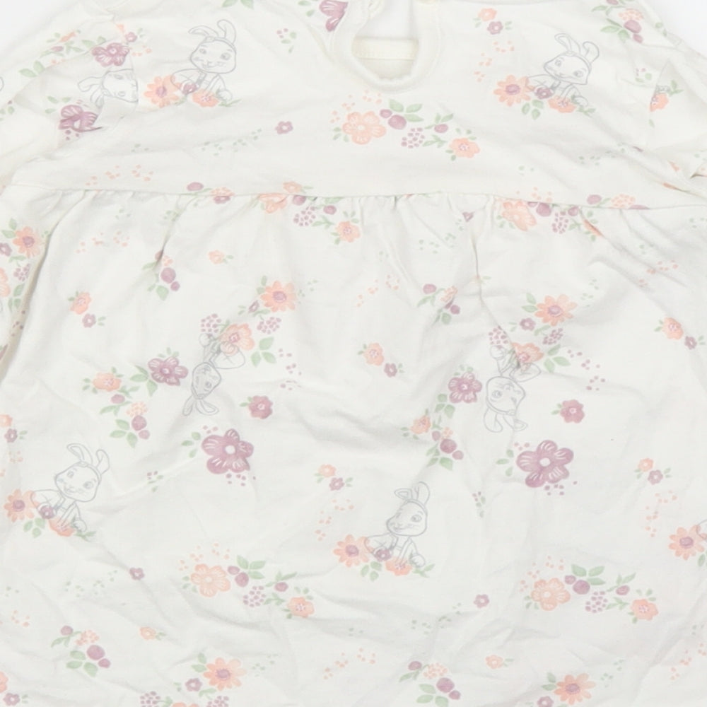 George Girls White Floral  Basic T-Shirt Size 12-18 Months  - Rabbits
