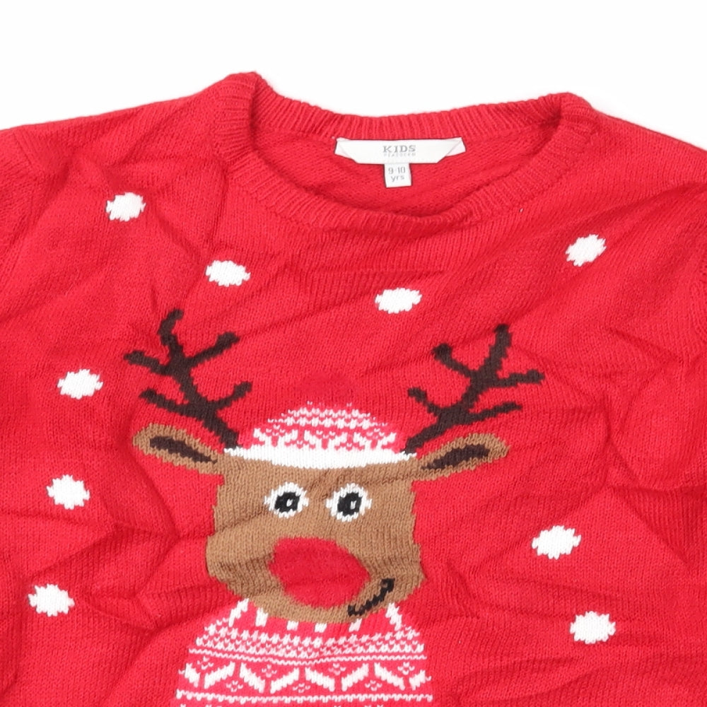 Peacocks Boys Red Fair Isle  Pullover Jumper Size 9-10 Years  - Xmas