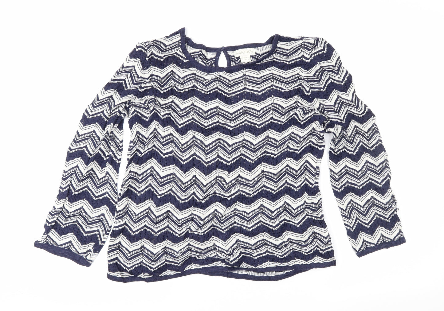 Monsoon Womens Blue Geometric  Pullover Jumper Size 14