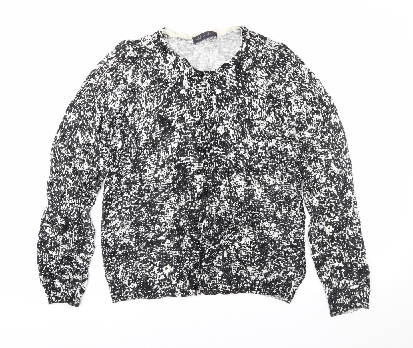 Marks and Spencer Womens Black Animal Print  Cardigan Jumper Size 14