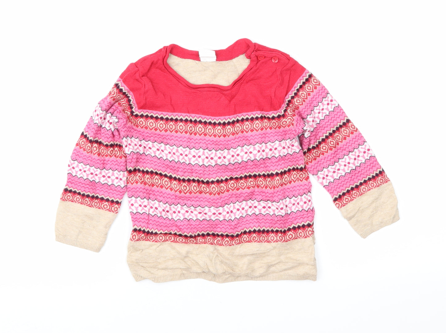 H&M Girls Pink Fair Isle  Pullover Jumper Size 12-18 Months