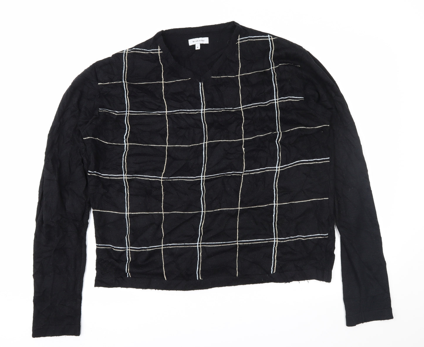 Blue Inc Mens Black Geometric  Pullover Jumper Size XL