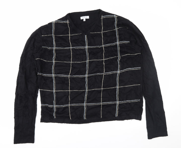 Blue Inc Mens Black Geometric  Pullover Jumper Size XL