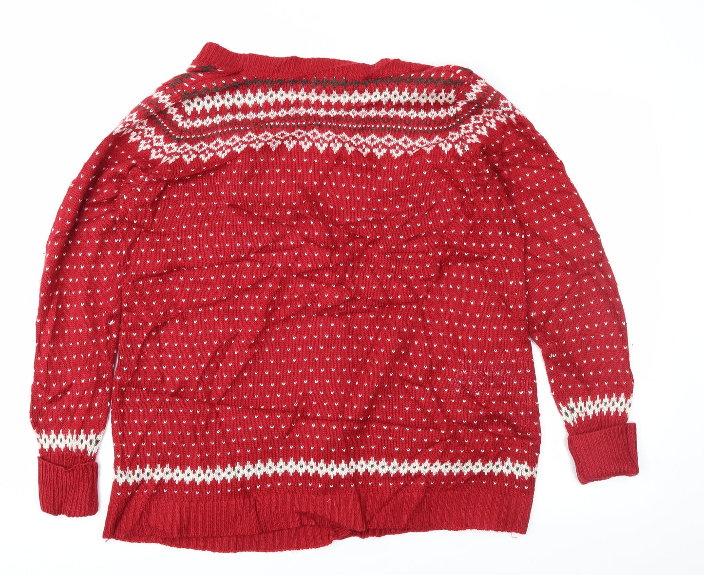 Papaya Womens Red Fair Isle  Cardigan Jumper Size 18