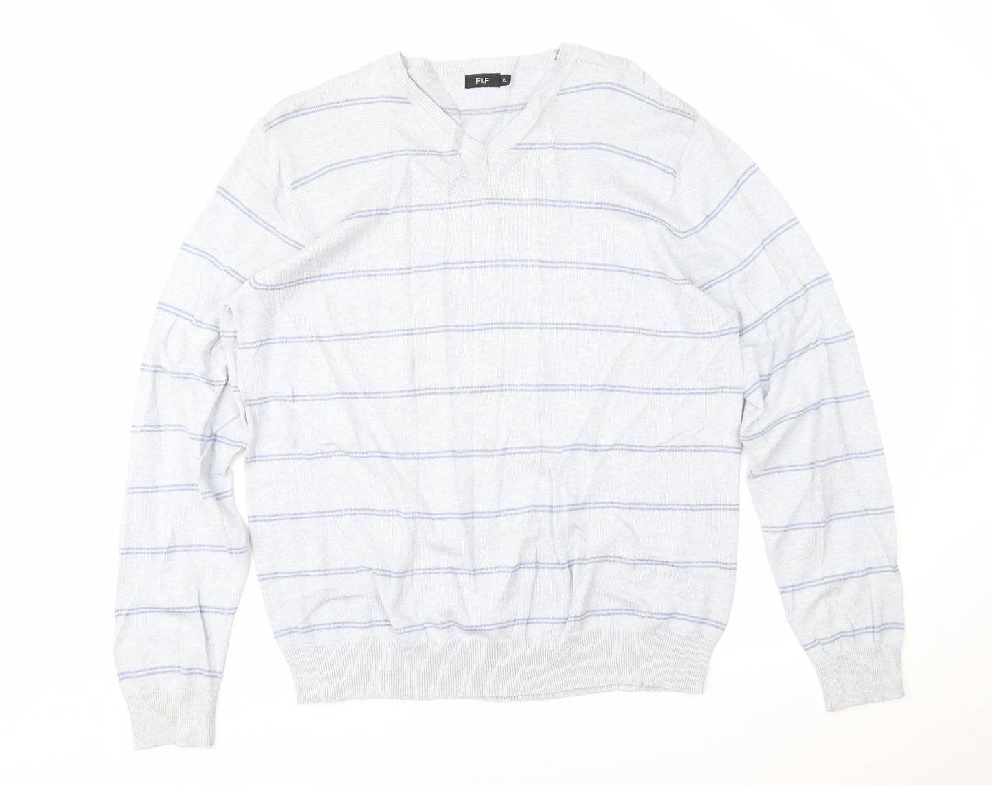 F&F Mens Blue Striped  Pullover Jumper Size XL