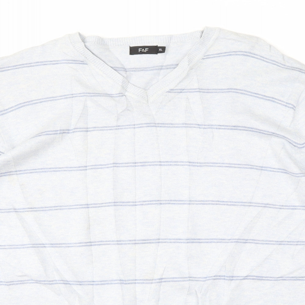 F&F Mens Blue Striped  Pullover Jumper Size XL