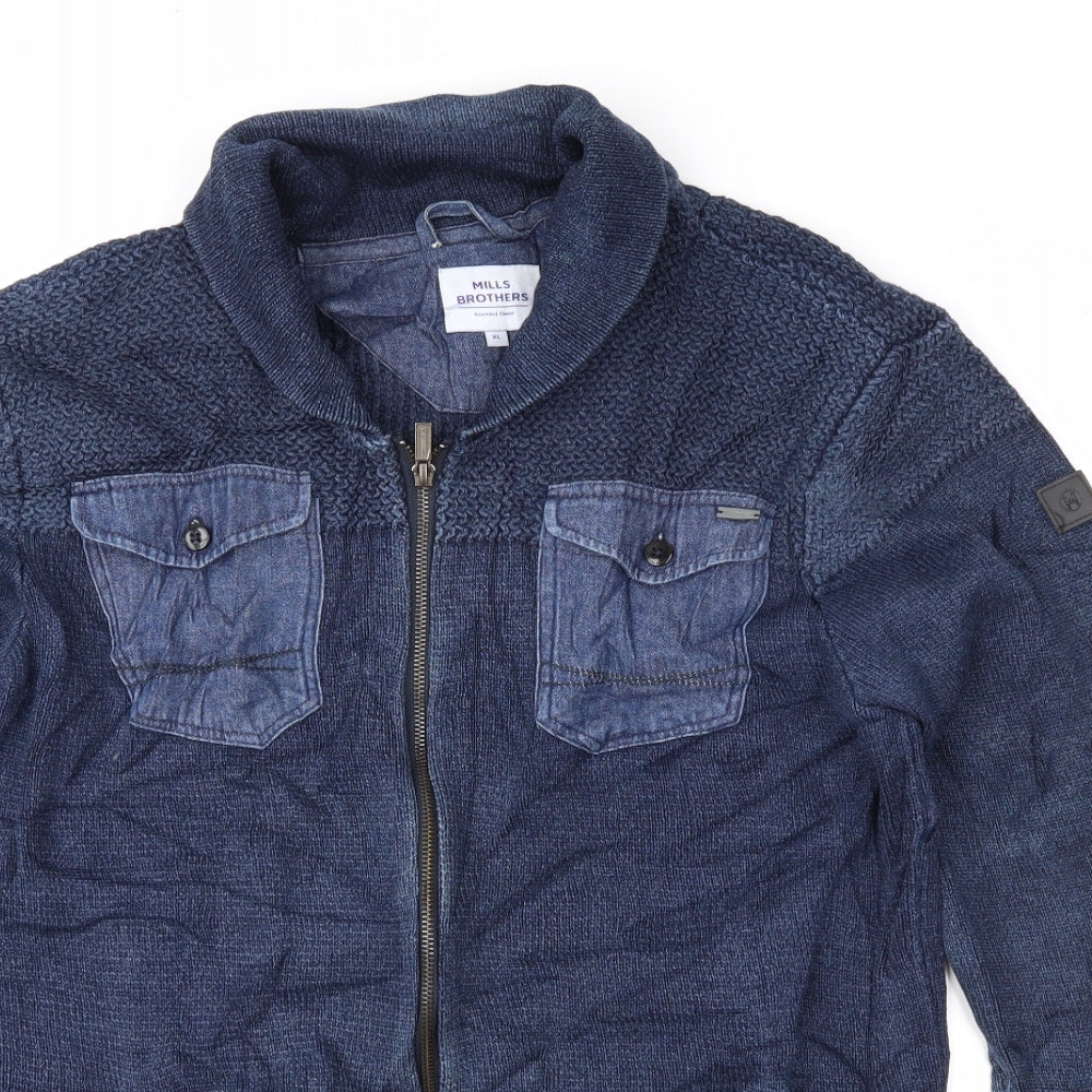 Mills Brothers Mens Blue  Knit Jacket Coatigan Size XL