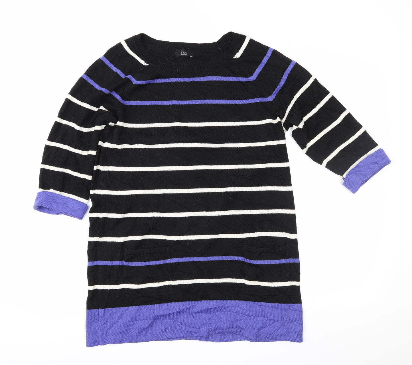 F&F Womens Black Striped  Tunic Jumper Size 12