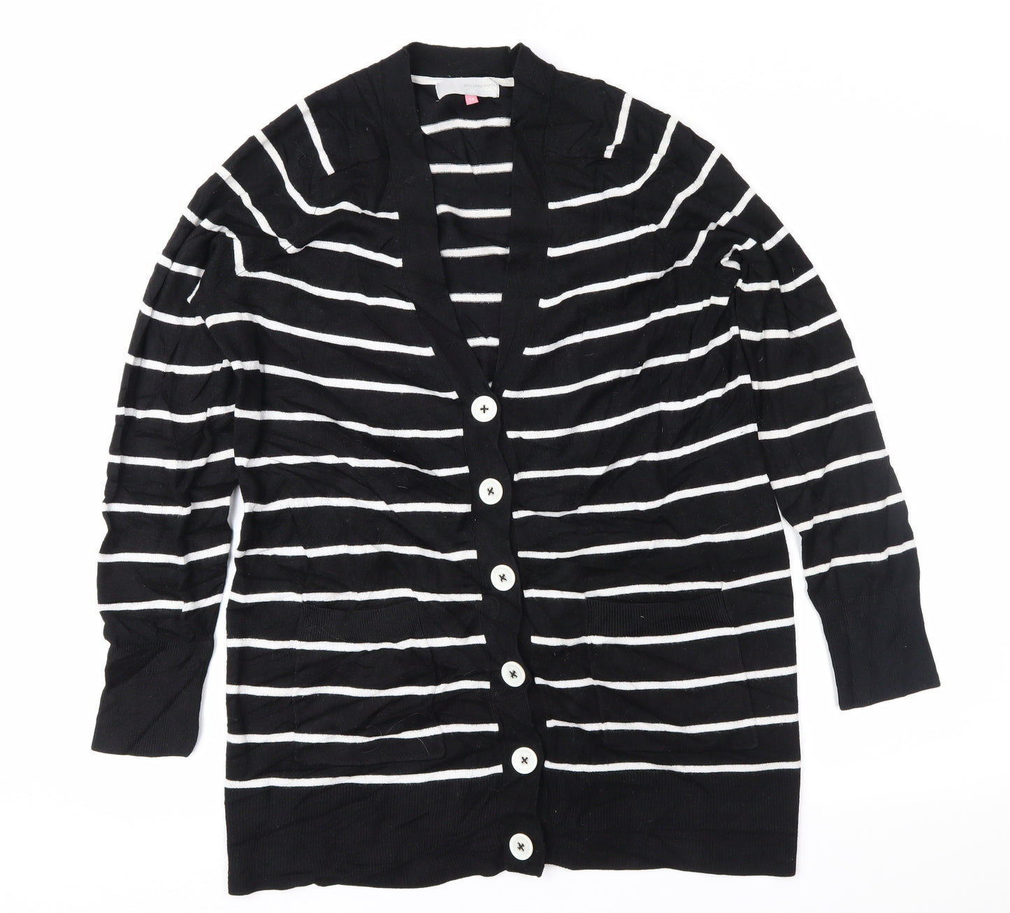 John Lewis Womens Black Striped  Cardigan Jumper Size 16