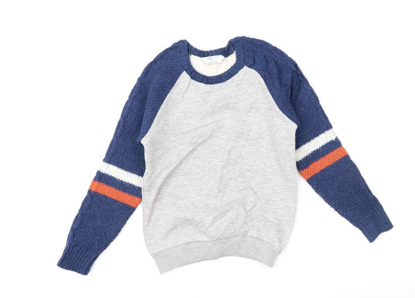 Marks and Spencer Boys Grey Colourblock  Pullover Jumper Size 5-6 Years