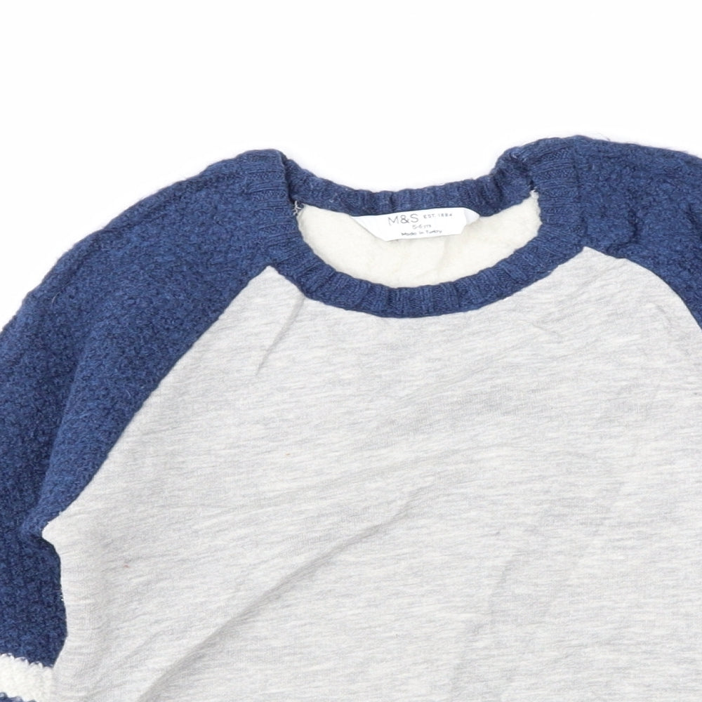 Marks and Spencer Boys Grey Colourblock  Pullover Jumper Size 5-6 Years