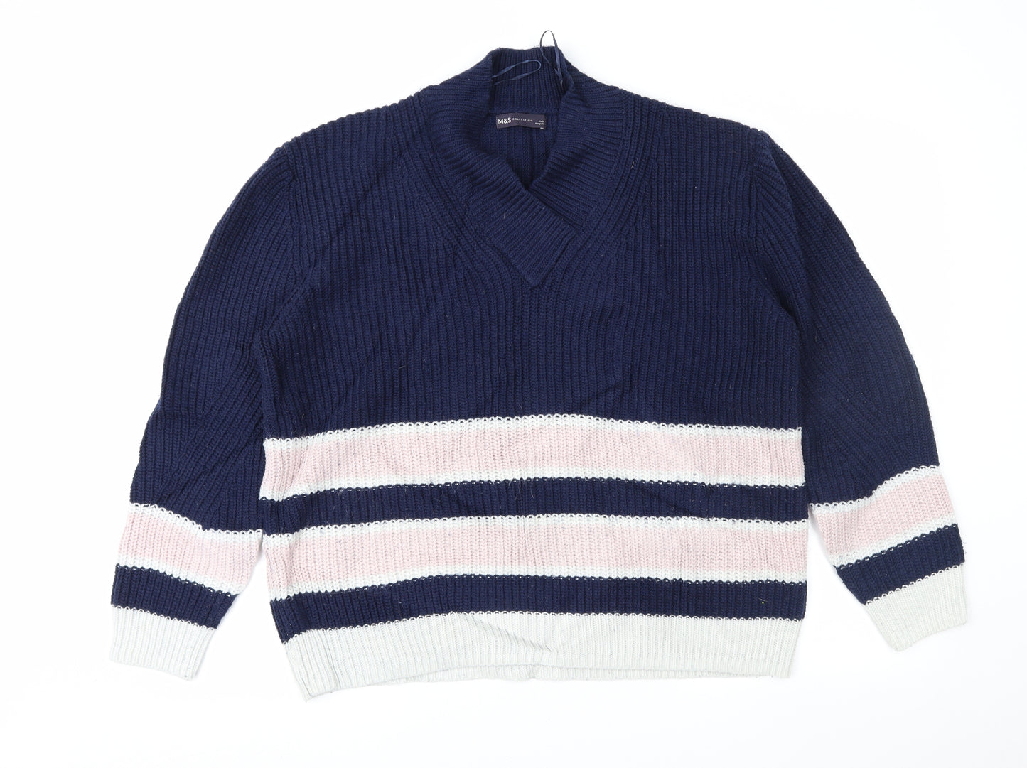 Marks and Spencer Womens Blue Striped  Pullover Jumper Size L