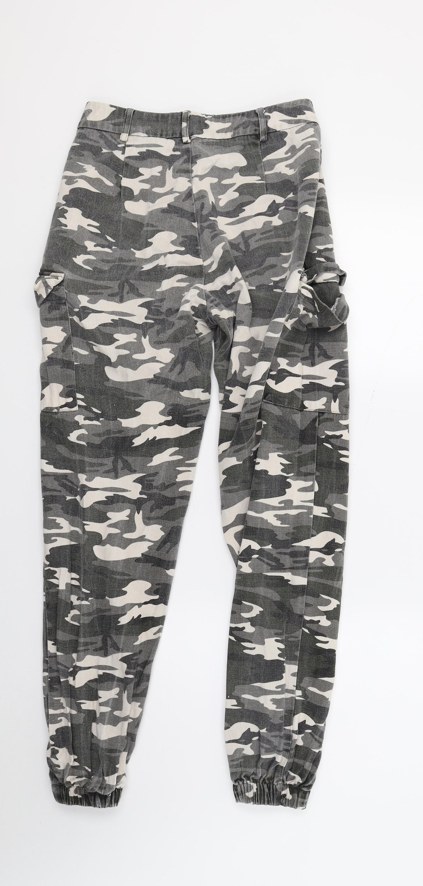 PRETTYLITTLETHING Womens Grey Camouflage Denim Cargo Trousers Size 6 L26 in
