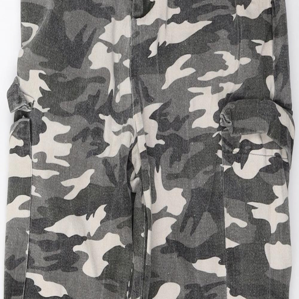 PRETTYLITTLETHING Womens Grey Camouflage Denim Cargo Trousers Size 6 L26 in