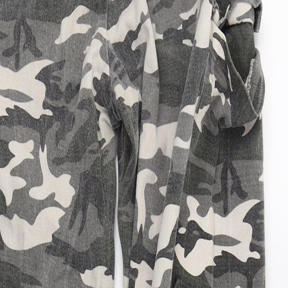 PRETTYLITTLETHING Womens Grey Camouflage Denim Cargo Trousers Size 6 L26 in