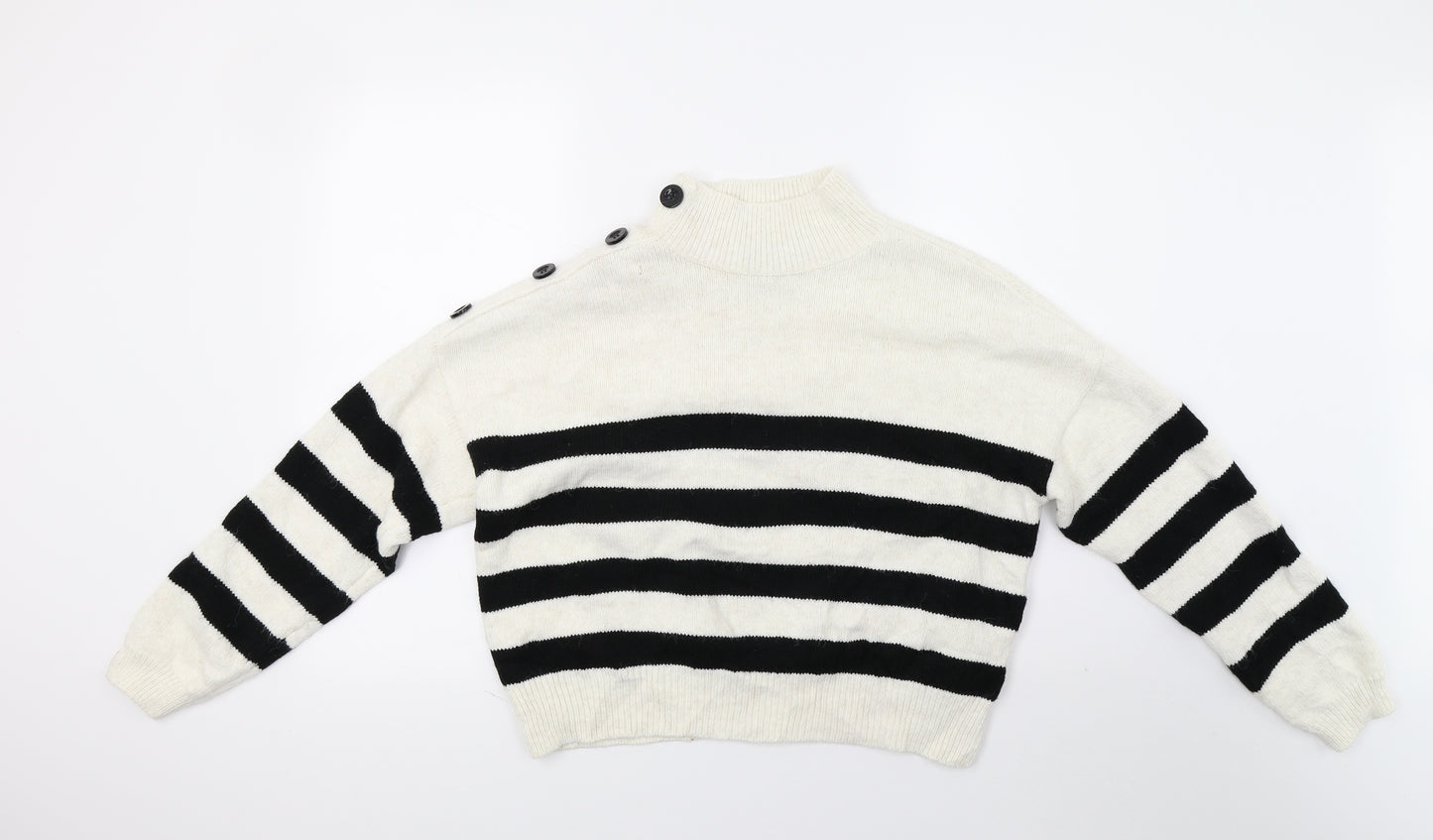 Primark Womens White Striped Knit Pullover Jumper Size M