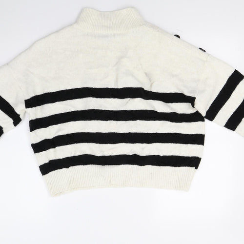 Primark Womens White Striped Knit Pullover Jumper Size M