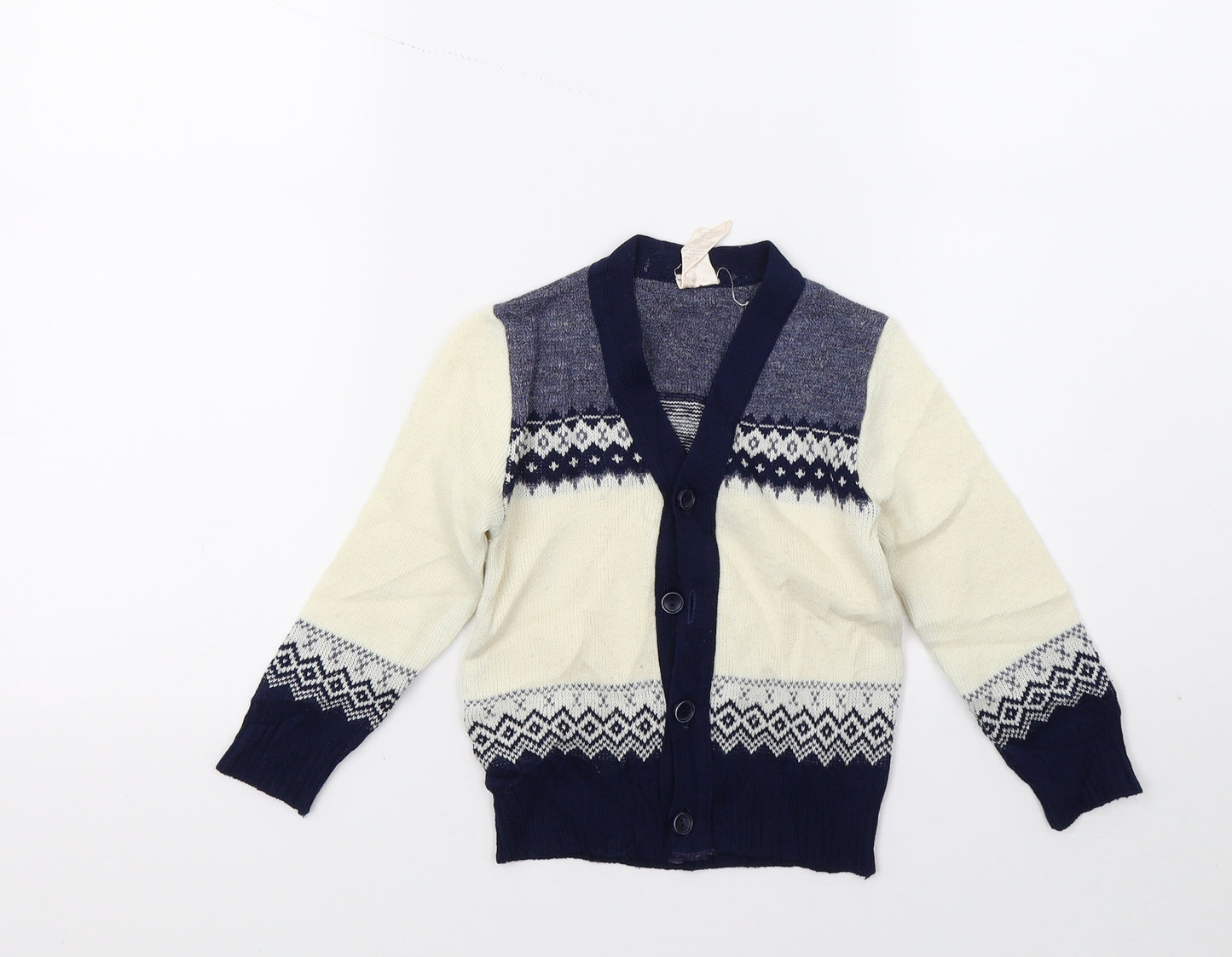 Preworn Boys White  Knit Cardigan Jumper Size 3-4 Years