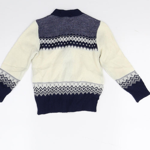 Preworn Boys White  Knit Cardigan Jumper Size 3-4 Years