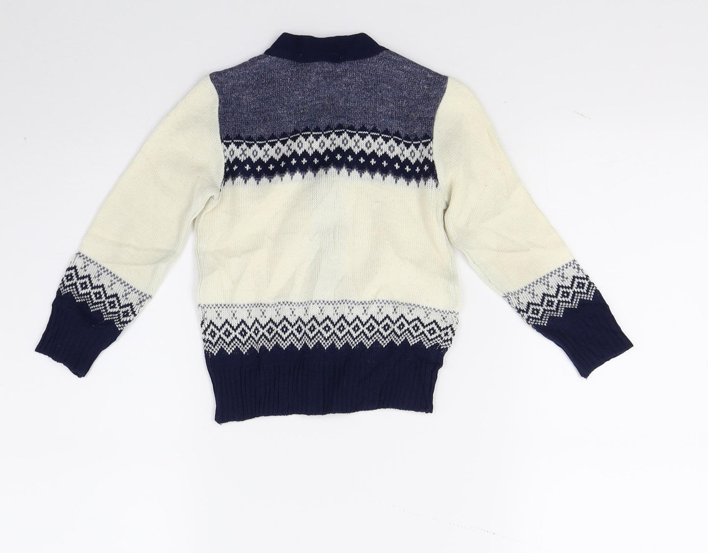 Preworn Boys White  Knit Cardigan Jumper Size 3-4 Years