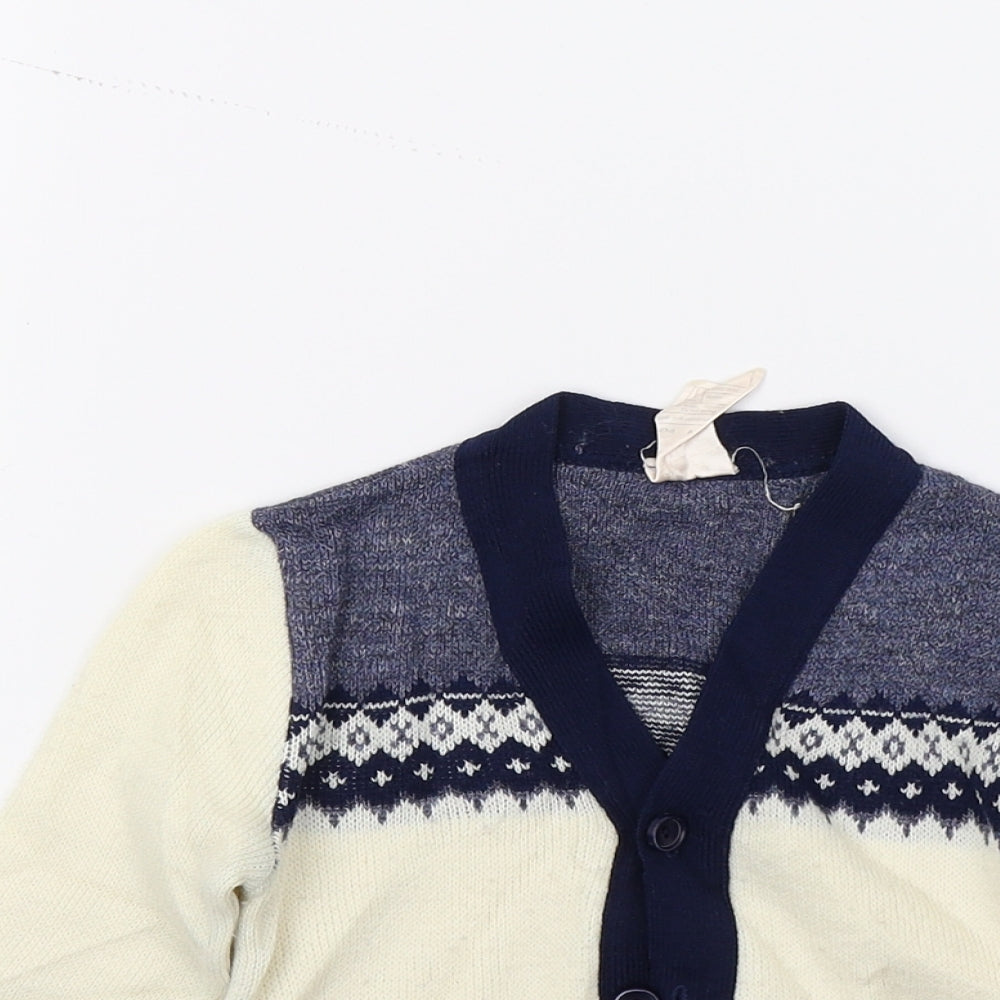 Preworn Boys White  Knit Cardigan Jumper Size 3-4 Years