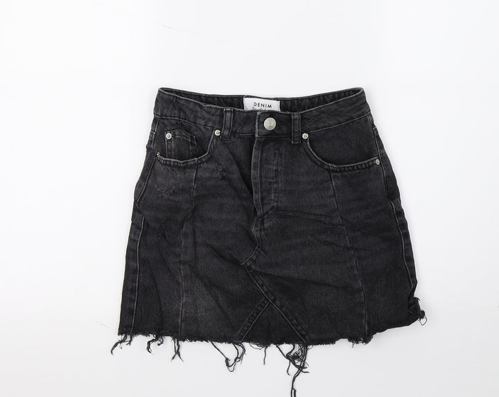 Miss Selfridge Womens Black Denim A-Line Skirt Size 6