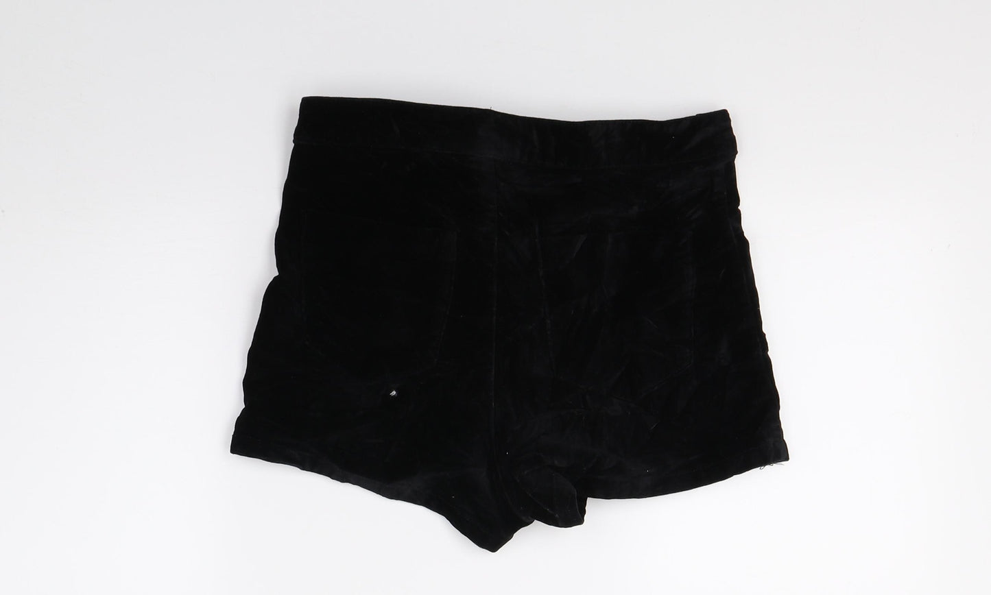 Primark Womens Black  Velour Hot Pants Shorts Size 12
