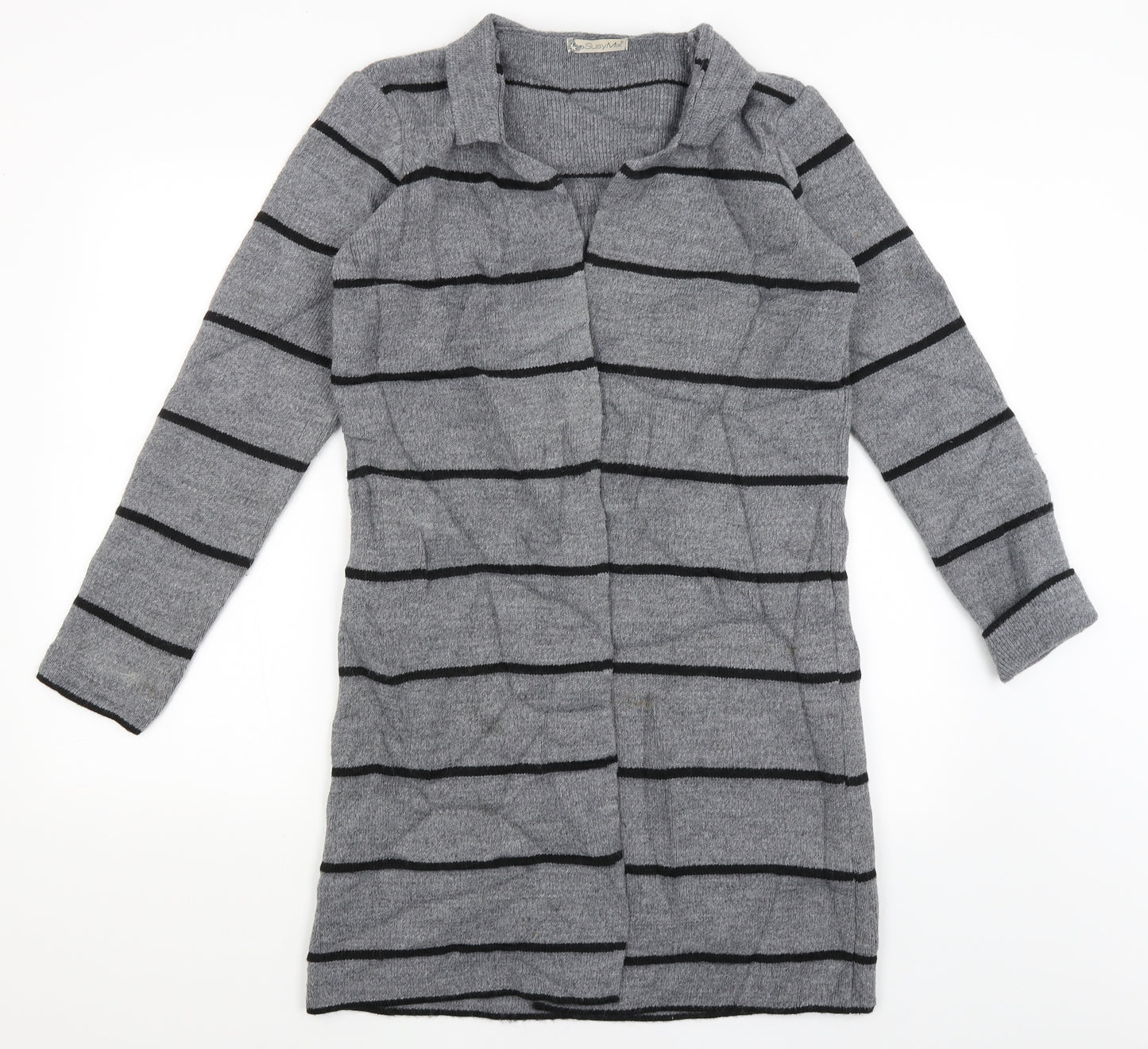 Susy Mix Womens Grey Striped  Cardigan Jumper Size S