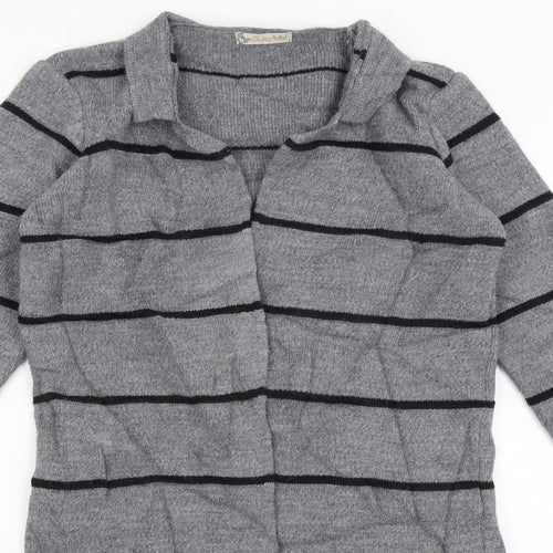 Susy Mix Womens Grey Striped  Cardigan Jumper Size S