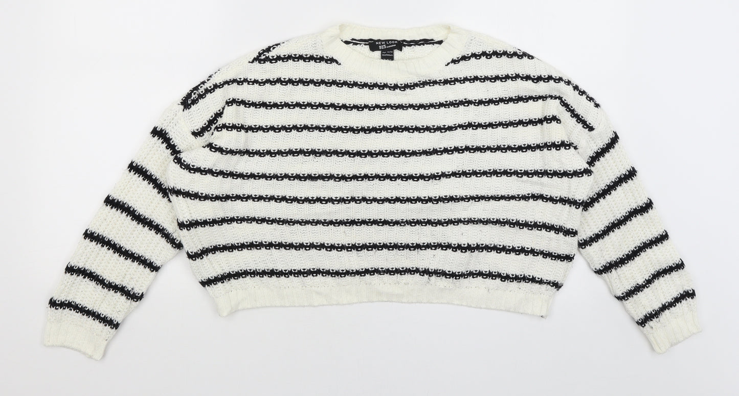 New Look Girls White Striped  Pullover Jumper Size 12-13 Years