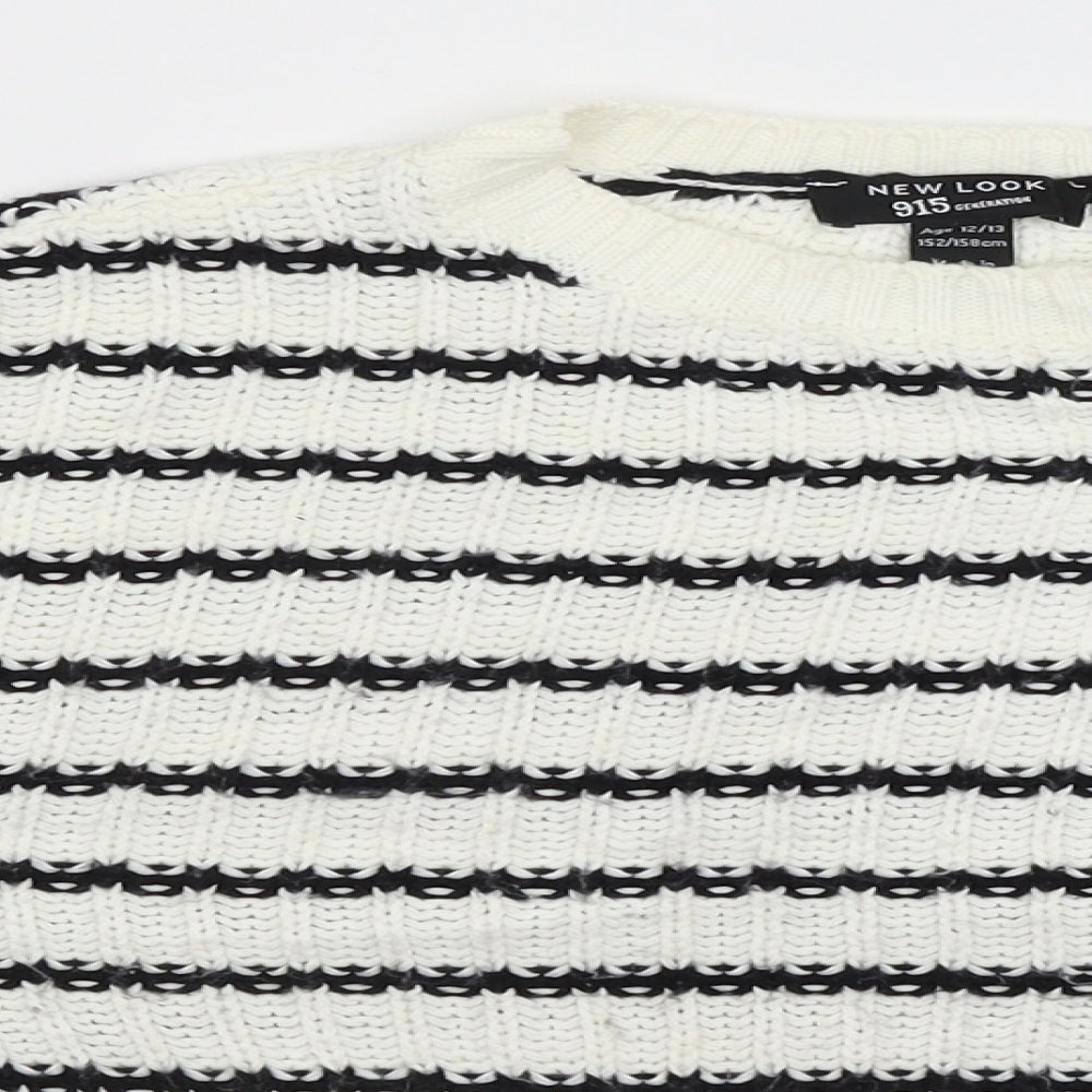 New Look Girls White Striped  Pullover Jumper Size 12-13 Years