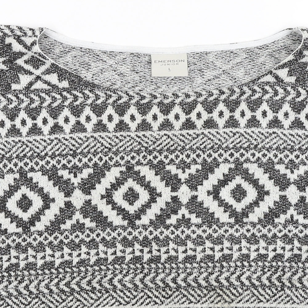 Emerson Juniour Womens Grey Geometric  Basic T-Shirt Size L