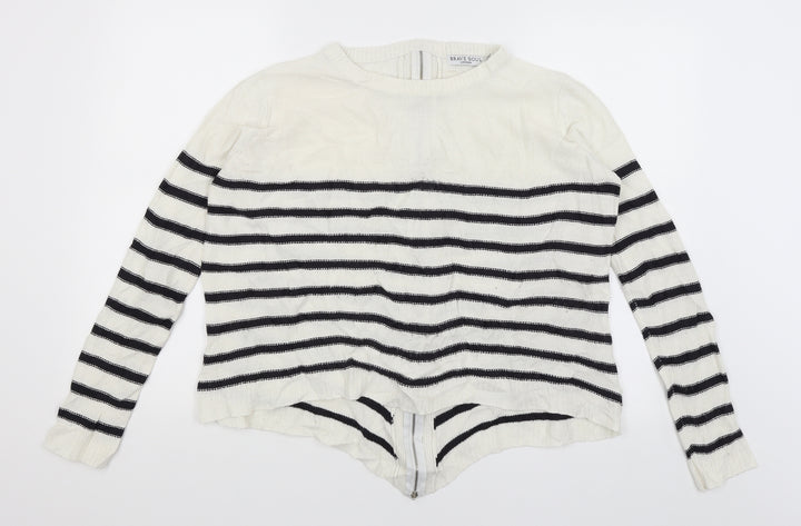 Brave Soul Womens White Striped Full Zip Jumper Size 12