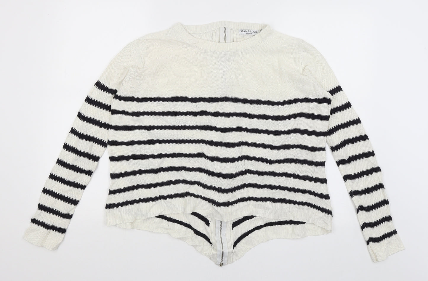 Brave Soul Womens White Striped  Full Zip Jumper Size 12
