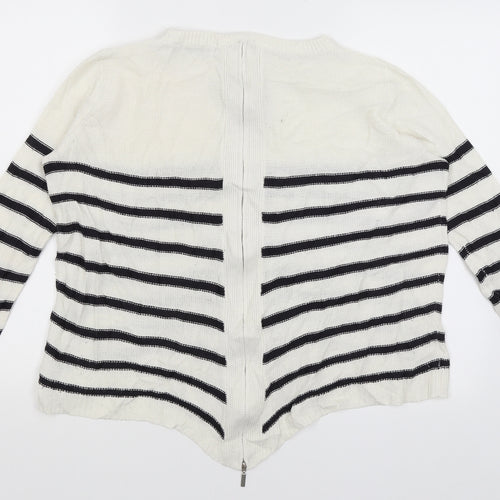 Brave Soul Womens White Striped  Full Zip Jumper Size 12