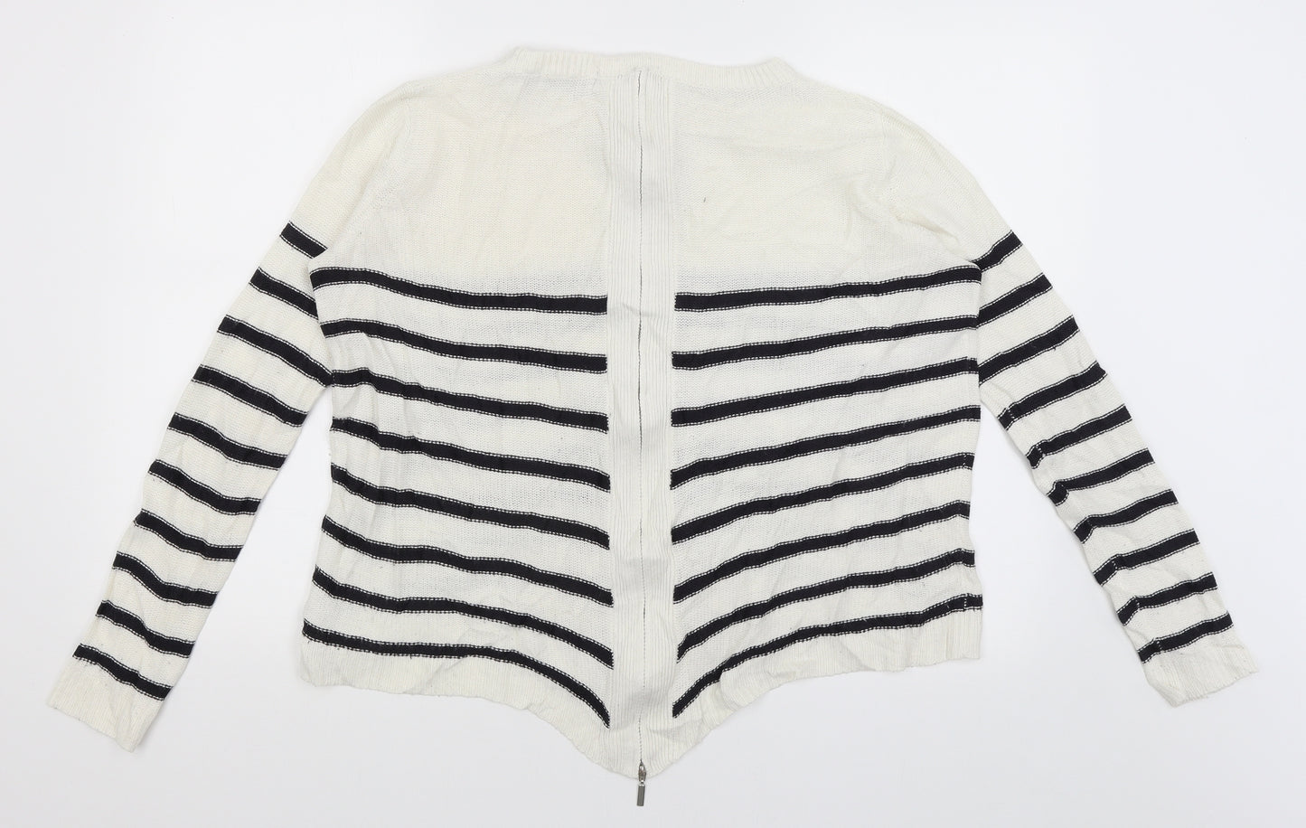 Brave Soul Womens White Striped  Full Zip Jumper Size 12